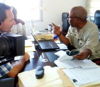 lla executive director stanley n toe being interviewed on the land rights act by a swiss television crew 